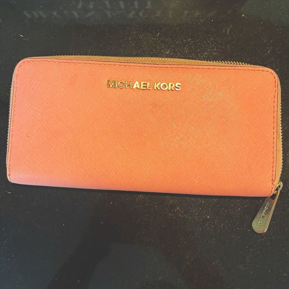 Michael Kors Soft Pink Saffiano Leather Zip Wallet